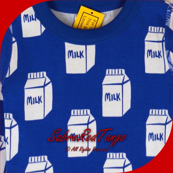 NWT Hanna Andersson Organic Long Johns Pajamas Milk Cartons Bakery Blue 110 5 - Picture 2 of 6
